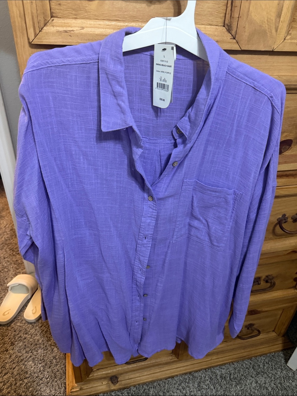 Women's Relaxed Beach Coverup Button-Down Shirt - Lavender